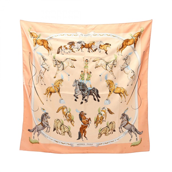 HERMES Carre 90 EN PISTE Scarf Stole silk Pink Multicolor Used Women