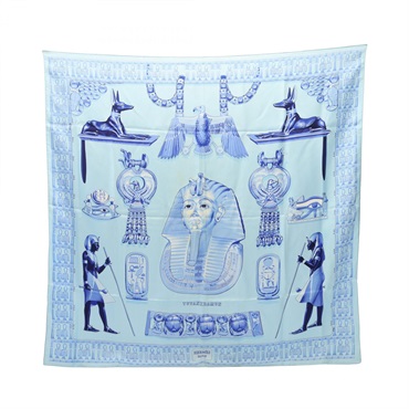 HERMES Carre 90 TUTANKHAMUN Tutankhamen Scarf silk Blue Multicolor Used Women