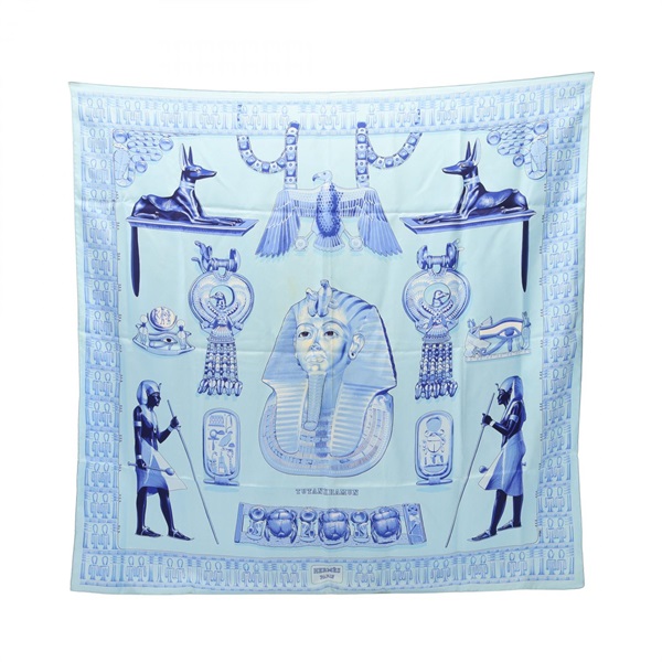 HERMES Carre 90 TUTANKHAMUN Tutankhamen Scarf silk Blue Multicolor Used Women
