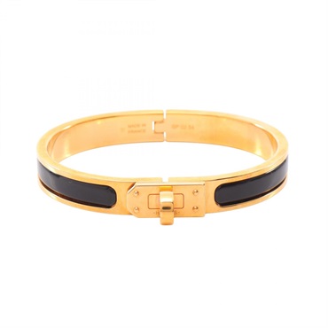 HERMES Mini Click Kelly PM Bangle Bracelet Gold Plated enamel Black Used Women