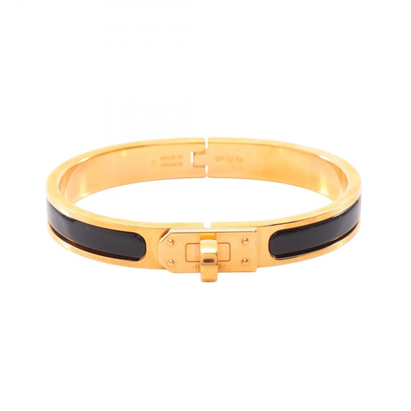 HERMES Mini Click Kelly PM Bangle Bracelet Gold Plated enamel Black Used Women