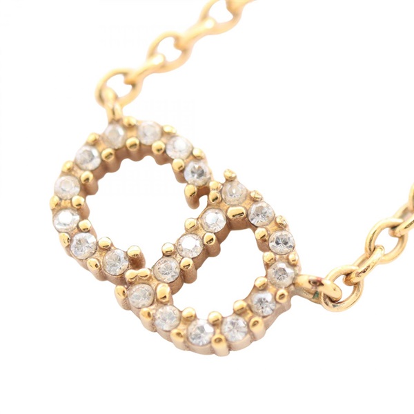 Christian Dior CD logo Necklace Pendant Gold Plated Rhinestone Clear Used Women