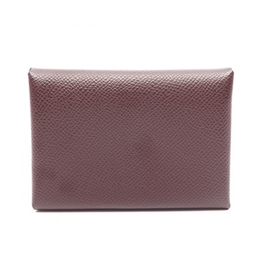 HERMES Calvi Duo coin purse wallet Epsom leather  Rouge sellier Used Women W SHW