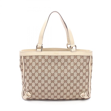 GUCCI Abbey Tote hand Bag 170004 canvas leather Beige Beige Used Women