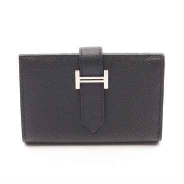 HERMES Bearn Mini Card Case Holder Epsom leather Black SHW Used Women K