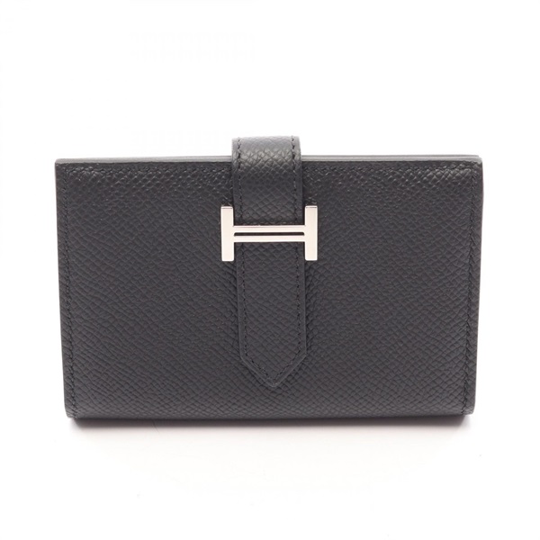 HERMES Bearn Mini Card Case Holder Epsom leather Black SHW Used Women K