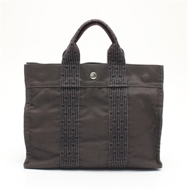 HERMES Herline PM Tote hand Bag canvas Nylon canvas Gray Used Women SHW