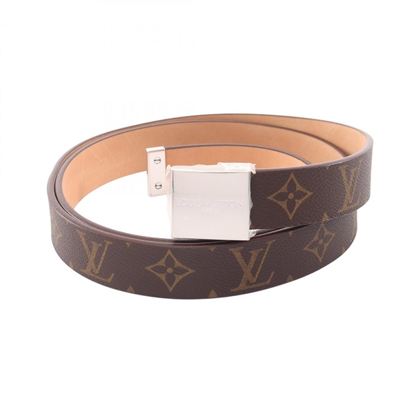 LOUIS VUITTON Ceinture Carre Belt M6801 Monogram canvas leather Brown Used mens
