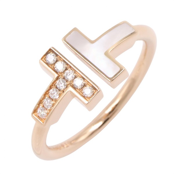 TIFFANY＆CO T Wire Diamond Ring 18KRG Mother-of-Pearl Used Women US size #6.75