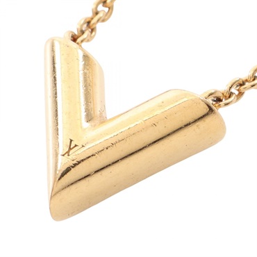LOUIS VUITTON Essential V Necklace Pendant Gold Plated Used Women LV