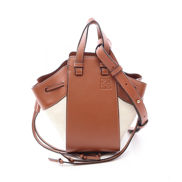 LOEWE Hammock Drawstring Mini Shoulder Handbag Canvas leather Brown Beige Used