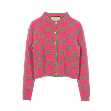 GUCCI GG pattern Cardigan Knitwear 743319 cotton wool Pink Green Used size XXS