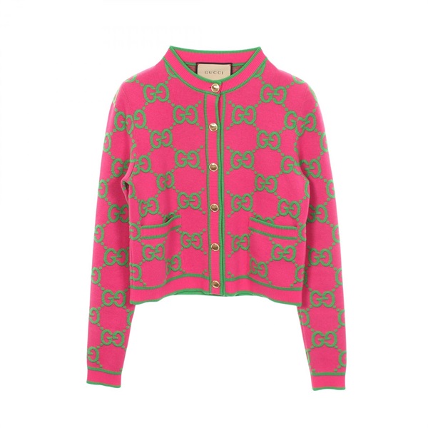 GUCCI GG pattern Cardigan Knitwear 743319 cotton wool Pink Green Used size XXS