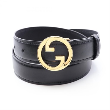 GUCCI Blondie Interlocking G Belt #70/28 leather Black GHW Used Women GG