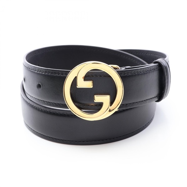 GUCCI Blondie Interlocking G Belt #70/28 leather Black GHW Used Women GG