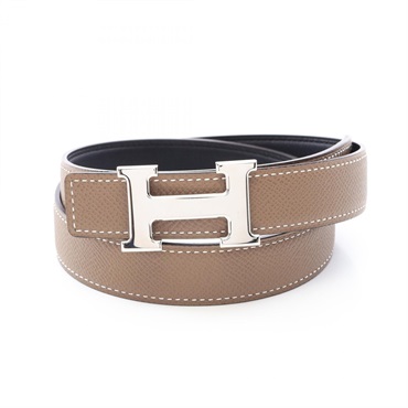 HERMES Mini Constance H Reversible Belt leather Gray Black Etoupe Grey Used #70