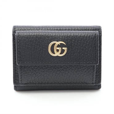 GUCCI Petit Marmont Tri-fold compact purse wallet 523277 leather BK Used Women
