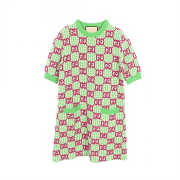 GUCCI GG pattern Houndstooth Short sleeved shirt Dress wool Green Used size XS