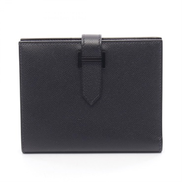 HERMES BEARN Compact Bi-fold wallet Madame leather Black Used Women K BKHW