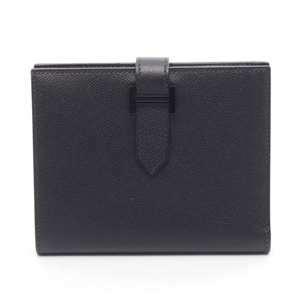 HERMES BEARN Compact Bi-fold wallet Madame leather Black Used Women K BKHW