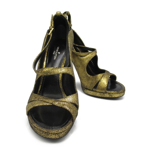 LOUIS VUITTON pumps shoes #36 high heels sandals leather Gold Used