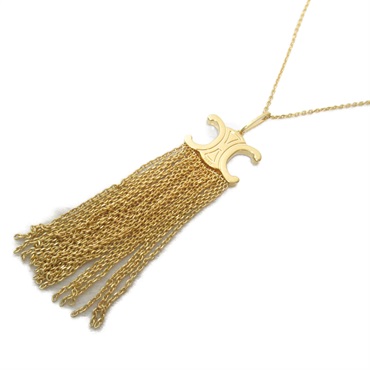 CELINE Triomphe Folk Fringe Long Necklace nickel Gold NEW women