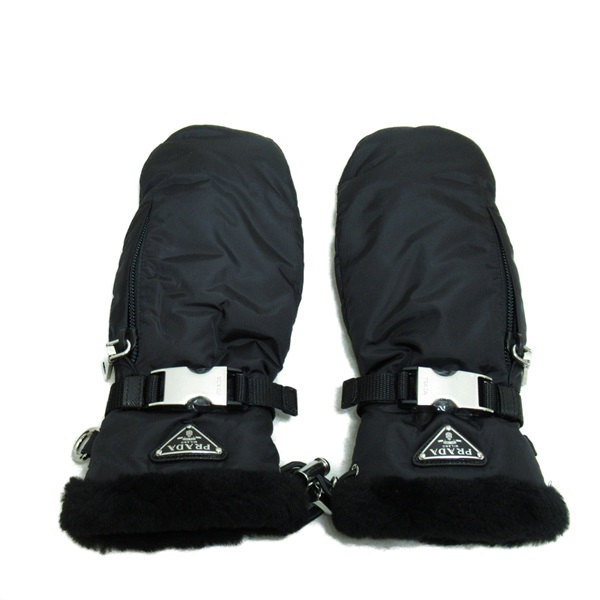 PRADA Gloves 1GG135K4DF00026.5 Nylon Black NEW unisex 6 1/2 SHW mitten