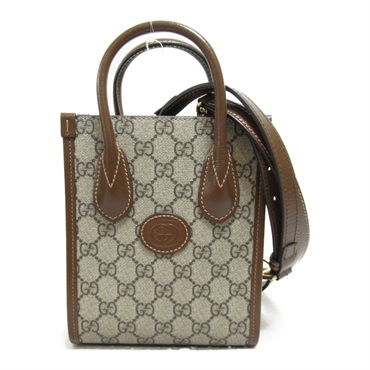 GUCCI Mini 2Way Tote Bag Interlocking G 671623 leather canvas Beige Brown Used