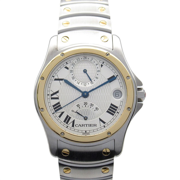 CARTIER Santos Rondo GMT Wrist Watch W2038R3 Automatic 18KYG SS Used Women