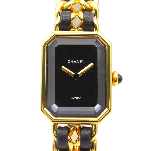 CHANEL Premiere L Wrist Watch H0001 Quartz Gold Plated Leather Used Women CC