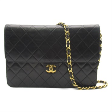 CHANEL Push lock Matelasse Chain Shoulder hand Bag Lambskin GHW Black Used