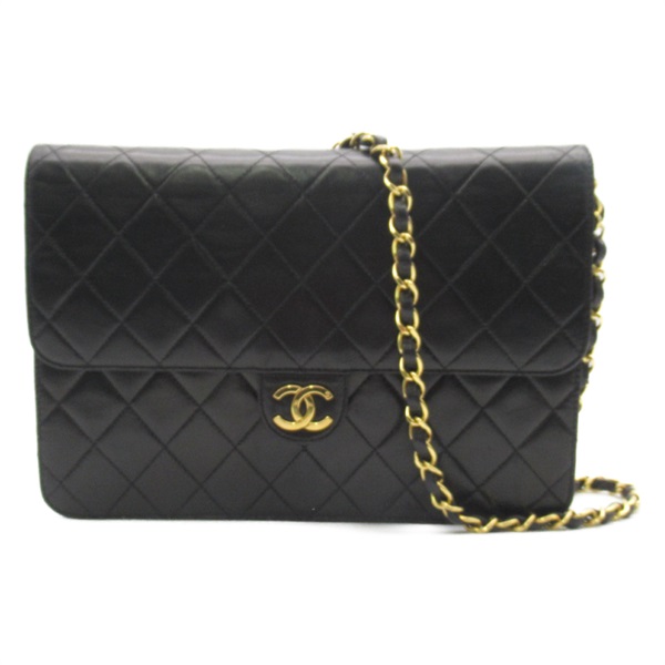 CHANEL Push lock Matelasse Chain Shoulder hand Bag Lambskin GHW Black Used