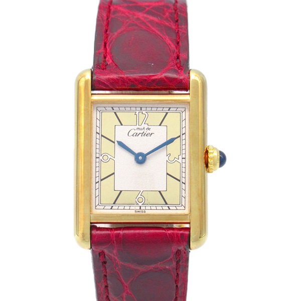 CARTIER Must tank Wrist Watch 1613 Quartz Gold Plated Used Women leather