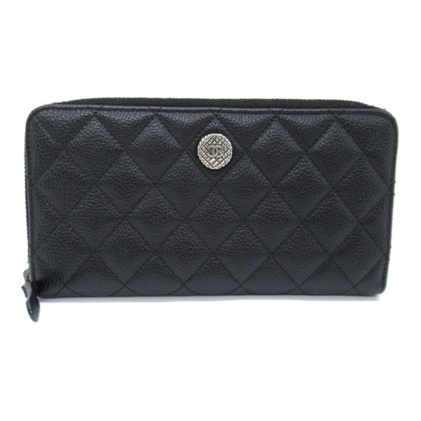 CHANEL Zippy Round long wallet Caviar leather Black Used Women SHW CC Coco