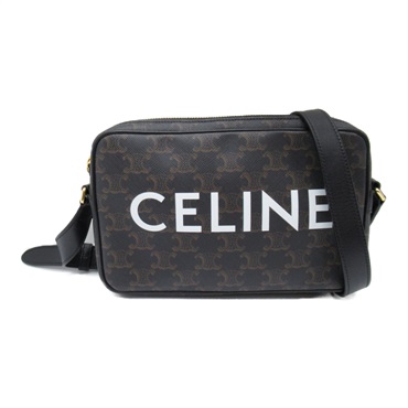 CELINE Triomphe Shoulder Bag cossbody Coated canvas Black Brown Used Women logo