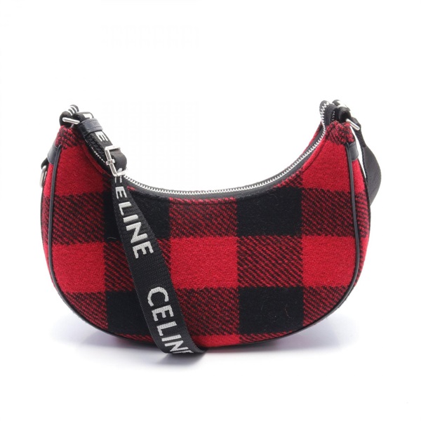 CELINE Medium Ava Straps Shoulder Bag leather fabric Red Black Used Women