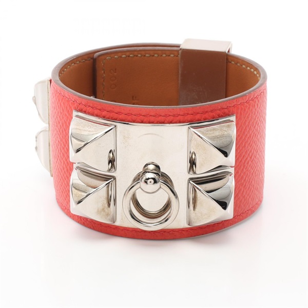 HERMES Collier de Chien Meador Rose Jaipur Bracelet Epsom leather SHW Pink Used