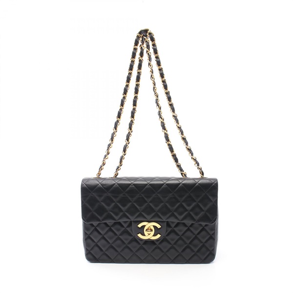 CHANEL CC Big Matelasse 34 Chain Shoulder Bag lamb Leather Black Used Women Coco