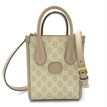GUCCI Mini Tote Bag with Interlocking G 2way Shoulder Bag 671623 canvas Beige