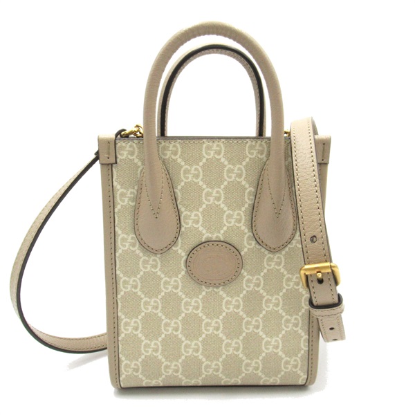 GUCCI Mini Tote Bag with Interlocking G 2way Shoulder Bag 671623 canvas Beige