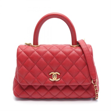CHANEL Top Handle Flap Matelasse shoulder Hand bag A92990 Caviar skin Red GHW