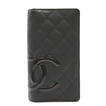 CHANEL Cambon Zip Long Wallet Bifold leather enamel Black Used Women CC Coco