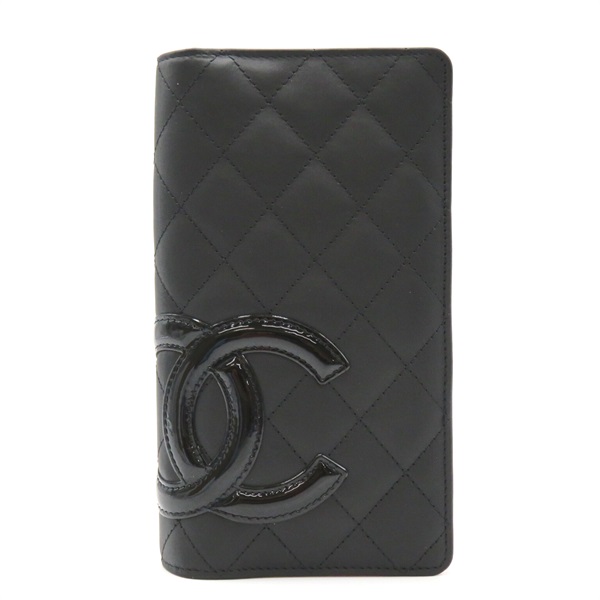 CHANEL Cambon Zip Long Wallet Bifold leather enamel Black Used Women CC Coco