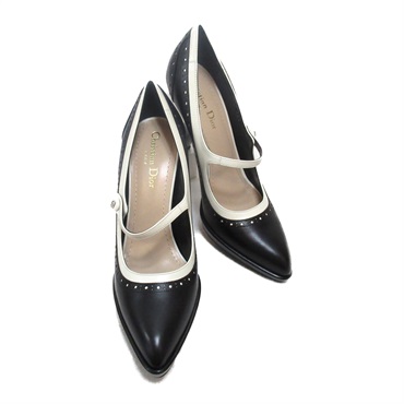 Christian Dior pumps shoes #38 heels KCV098VSO11X38 leather Black White