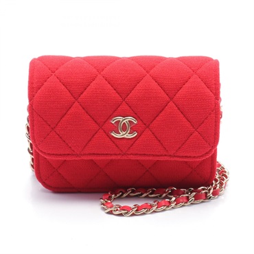 CHANEL CC Matelasse coin purse wallet Shoulder Bag Cotton jersey Red Used Women