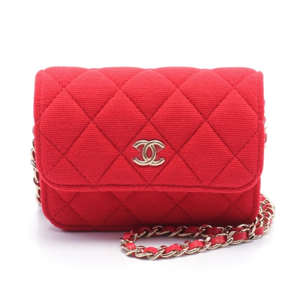 CHANEL CC Matelasse coin purse wallet Shoulder Bag Cotton jersey Red Used Women