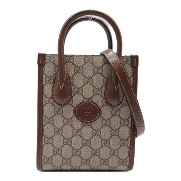 GUCCI GG Supreme 2way Shoulder Hand Bag 671623 leather canvas Beige Brown Used