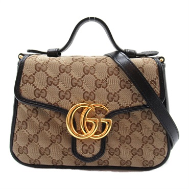GUCCI GG Marmont 2way Shoulder Bag 583571 canvas Beige Black Used Women
