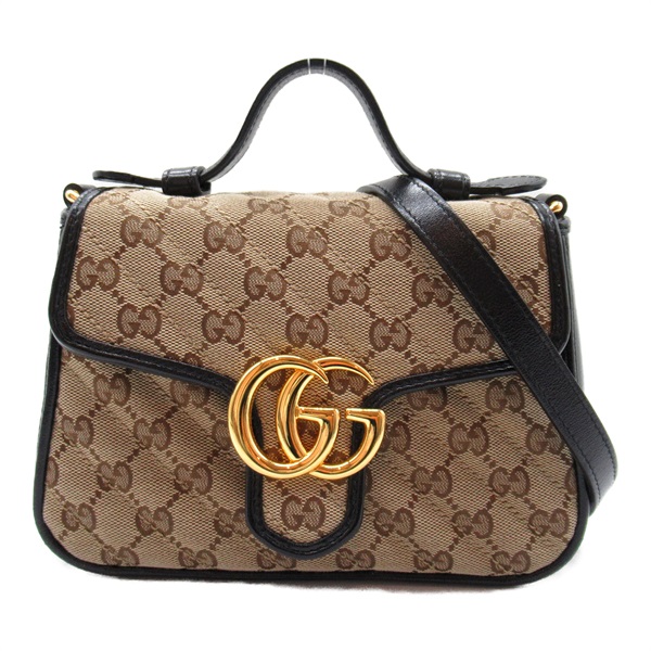 GUCCI GG Marmont 2way Shoulder Bag 583571 canvas Beige Black Used Women