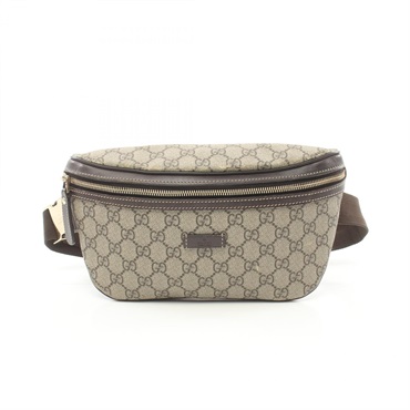 GUCCI GG Supreme Waist bag canvas leather Beige Brown Used unisex crossbody